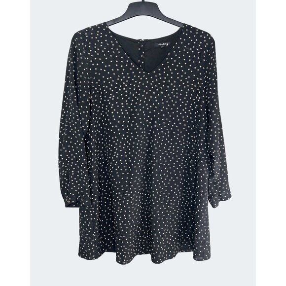 Madewell Black Star Scatter Silk V-Neck Button-Back Long Sleeve Dress Size Large - Picture 14 of 16